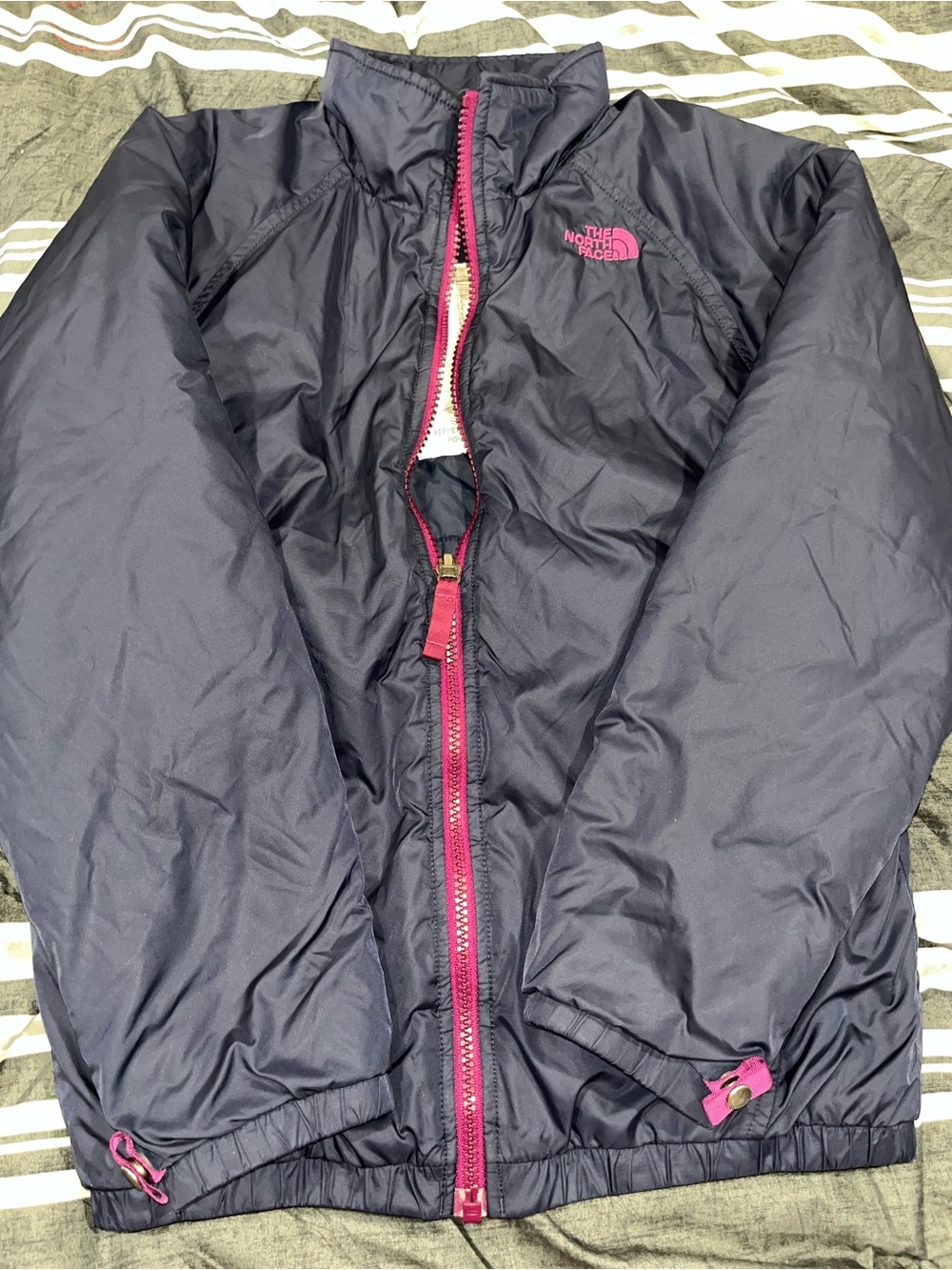 The North Face Navy Puffer Jacket with Pink Accents